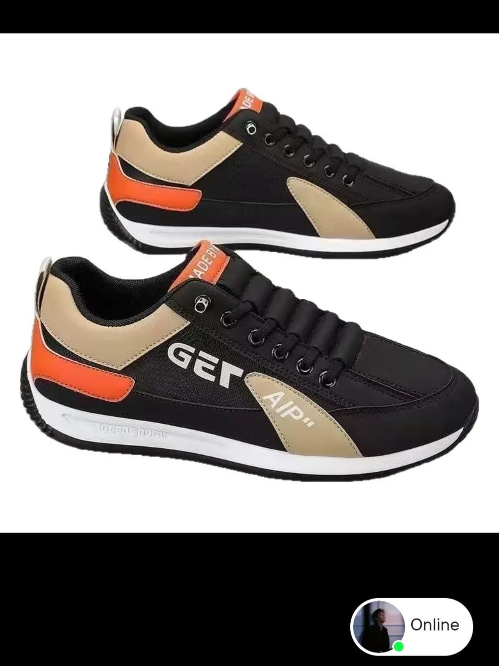 Men's Black, Beige & Orange Athletic Sneakers by